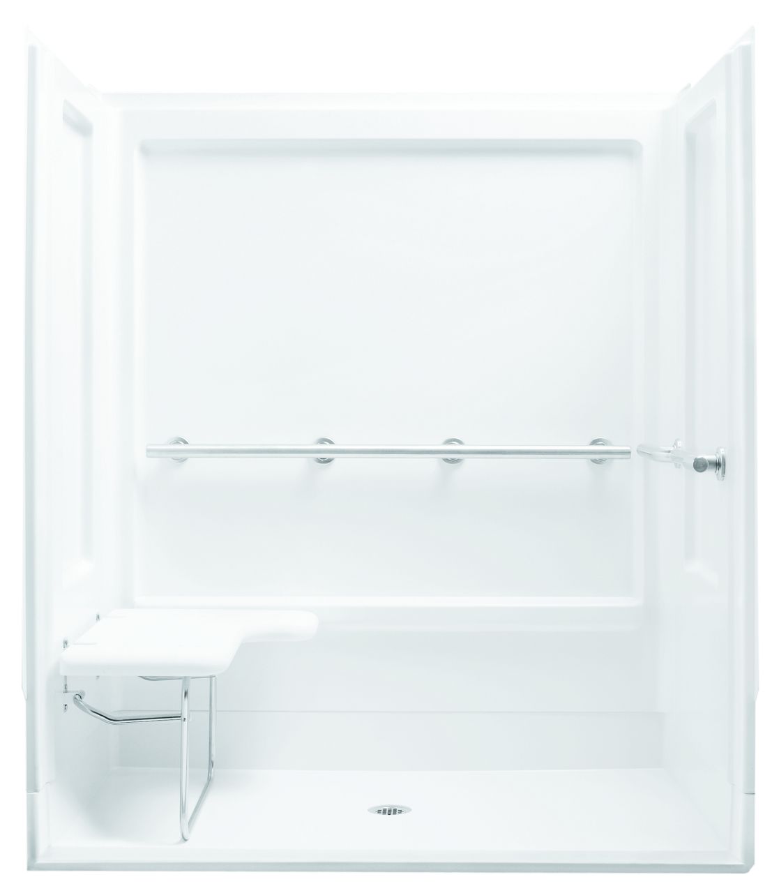 Sterling 62055125 OC-SS-39 39-3/8" Vikrell® Seated Shower End Wall Set with Left Seat, Right Grab Bar, White