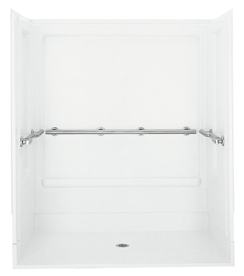 Sterling 62060103 OC-S-63 63-1/4" x 39-3/8" Vikrell® Roll-in Shower with Grab Bars, Center Drain, White