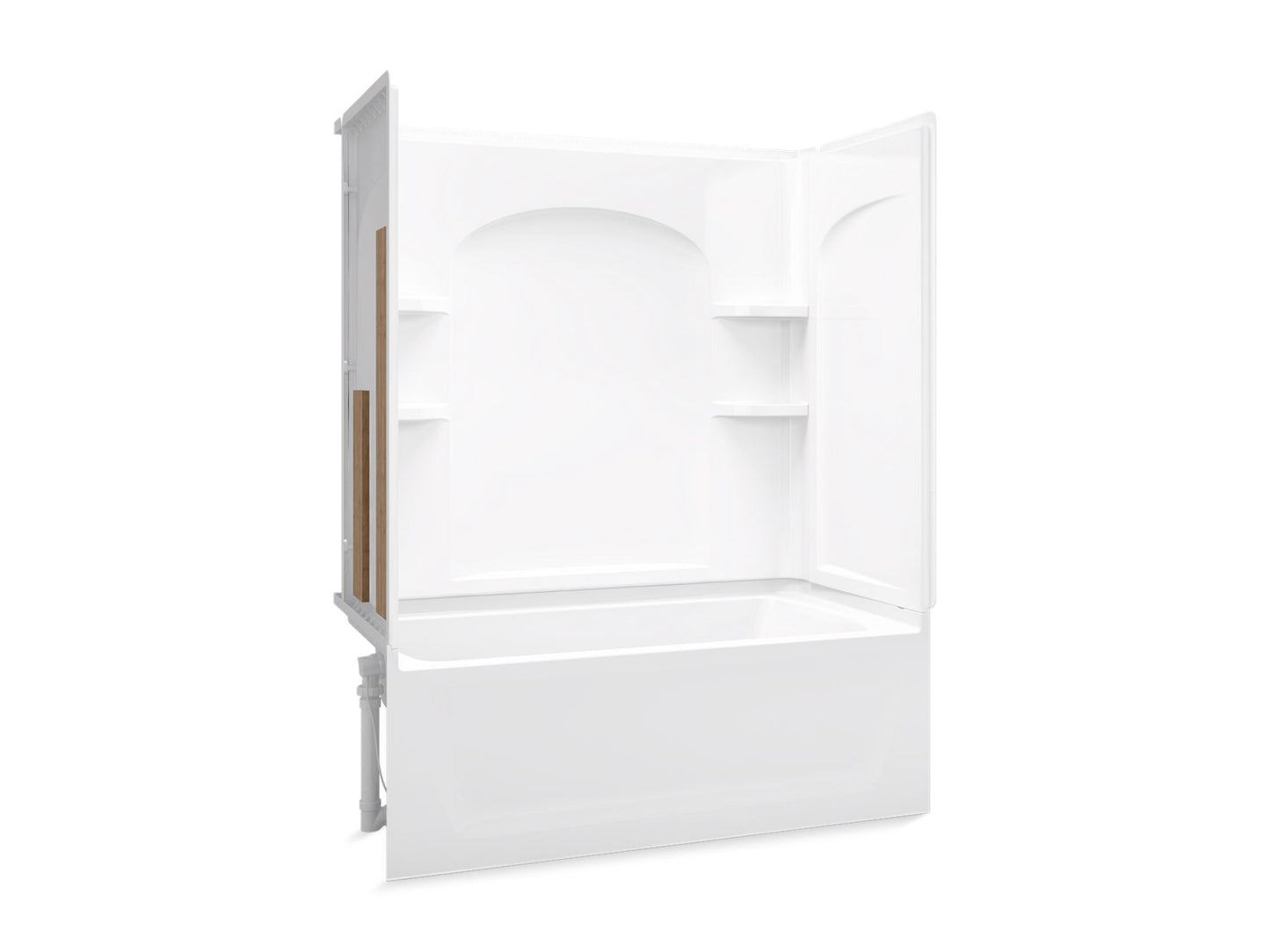 Sterling 71220118 Ensemble Curve 60" x 32" Vikrell® Bath/shower with Aging in Place Backerboards, Left Above-floor Drain, Whi