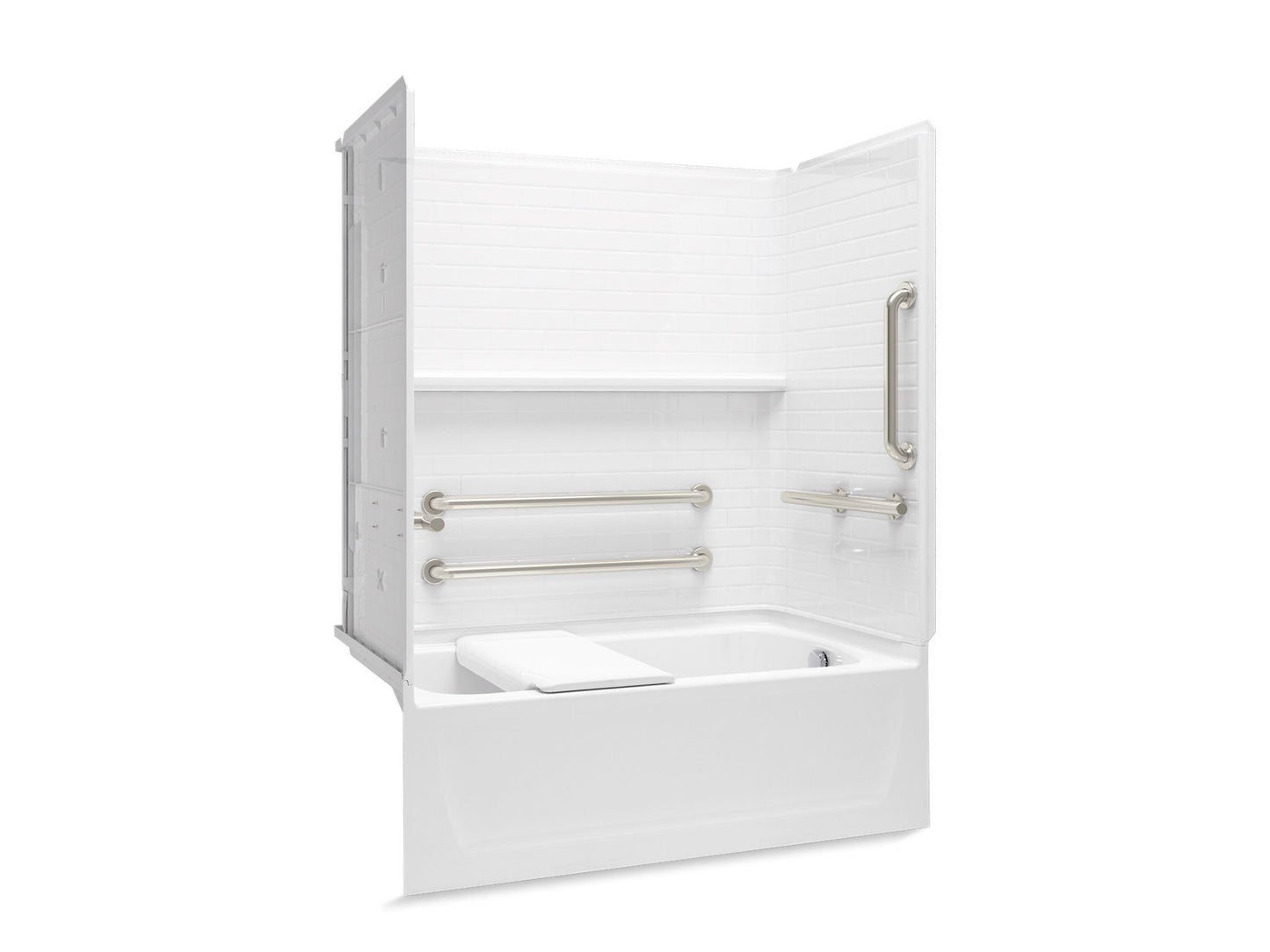 Sterling 71520125 Traverse 60" x 32" Vikrell® Bath/shower with Seat and Grab Bars, Right Drain, White