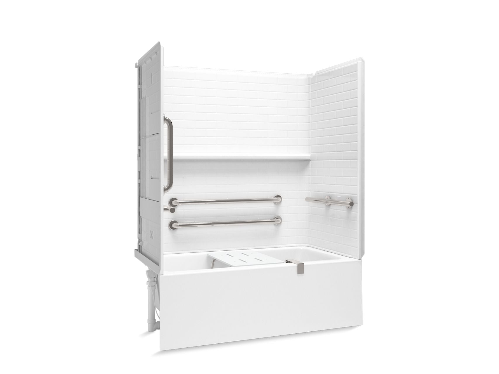 Sterling 71600117 Forum Traverse 60" x 30" Above-floor-drain Vikrell® Bath/shower with Aging in Place Backerboards, Grab Bars