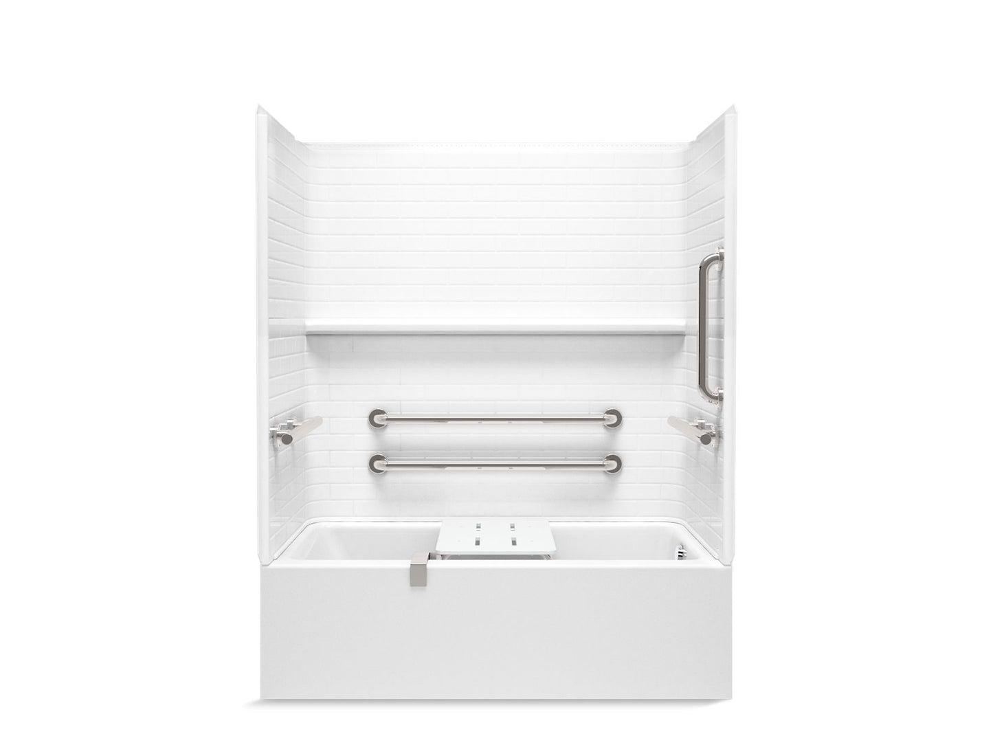 Sterling 71600125 Forum Traverse 60" x 30" Vikrell® Bath/shower with Aging in Place Backerboards, Grab Bars, and Bath Seat, R
