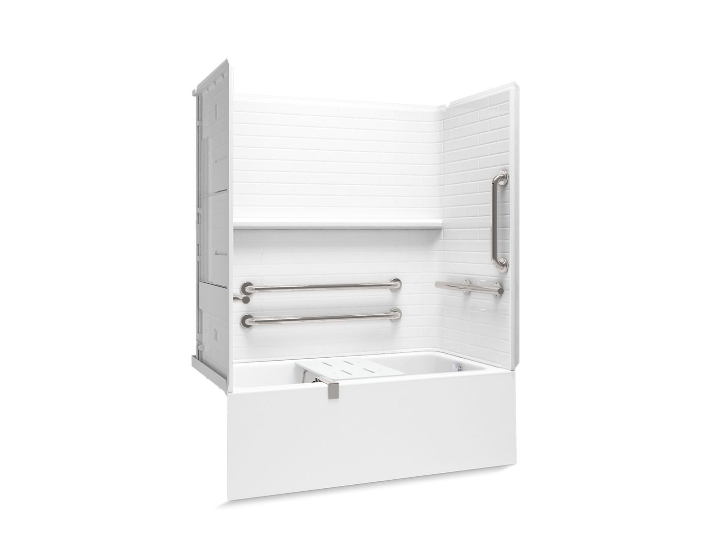 Sterling 71600127 Forum Traverse 60" x 30" Above-floor-drain Vikrell® Bath/shower with Aging in Place Backerboards, Grab Bars