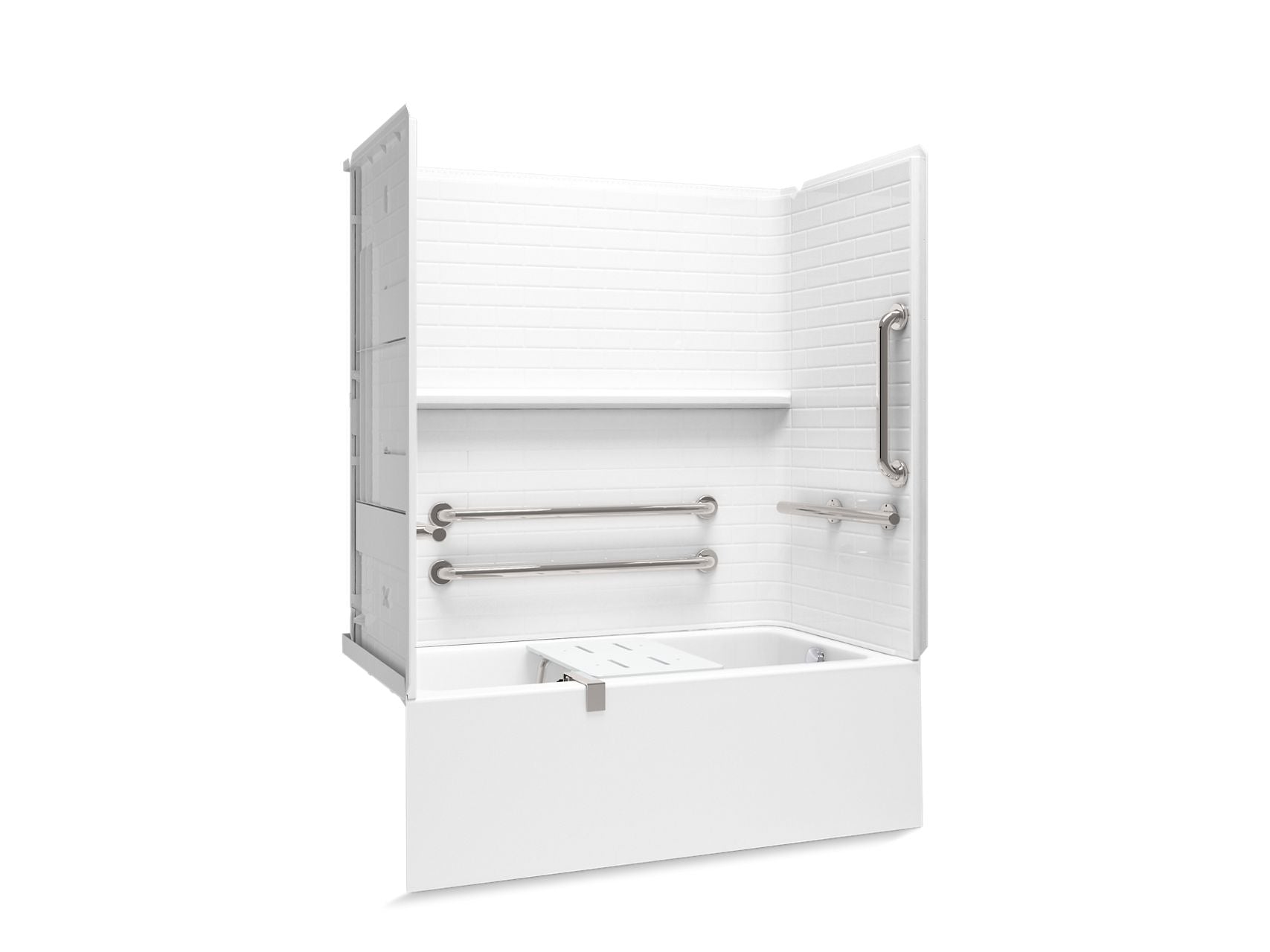 Sterling 71600127 Forum Traverse 60" x 30" Above-floor-drain Vikrell® Bath/shower with Aging in Place Backerboards, Grab Bars