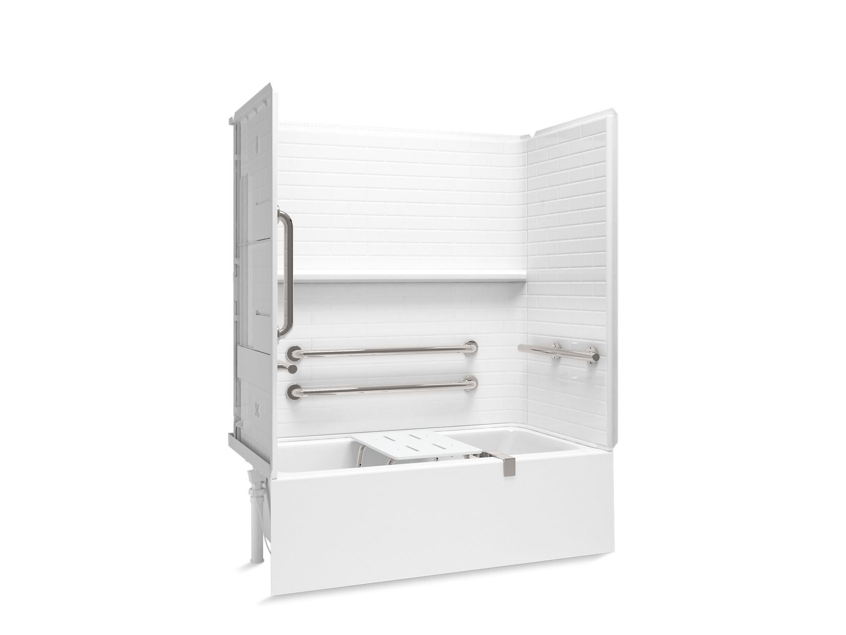 Sterling 71610115 Forum Traverse 60" x 32" Vikrell® Bath/shower with Aging in Place Backerboards, Grab Bars, and Bath Seat, L