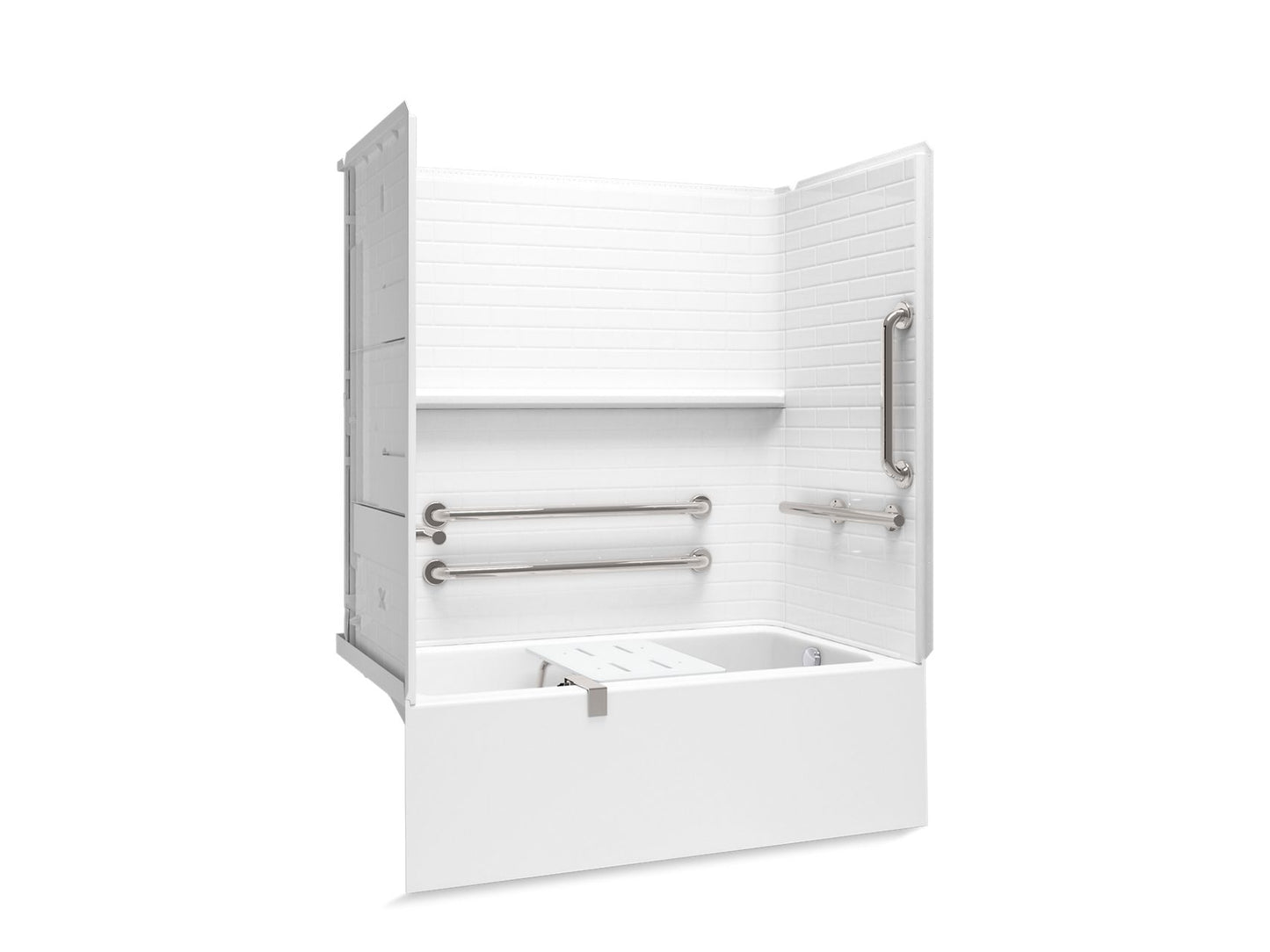 Sterling 71610125 Forum Traverse 60" x 32" Vikrell® Bath/shower with Aging in Place Backerboards, Grab Bars, and Bath Seat, R