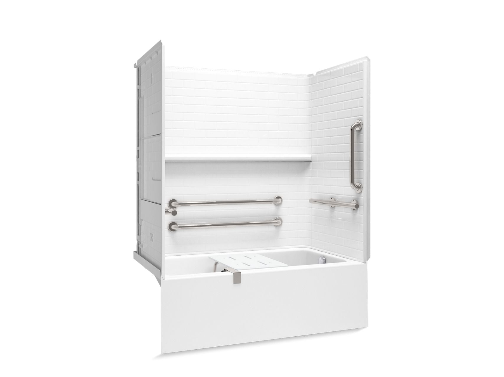 Sterling 71610125 Forum Traverse 60" x 32" Vikrell® Bath/shower with Aging in Place Backerboards, Grab Bars, and Bath Seat, R
