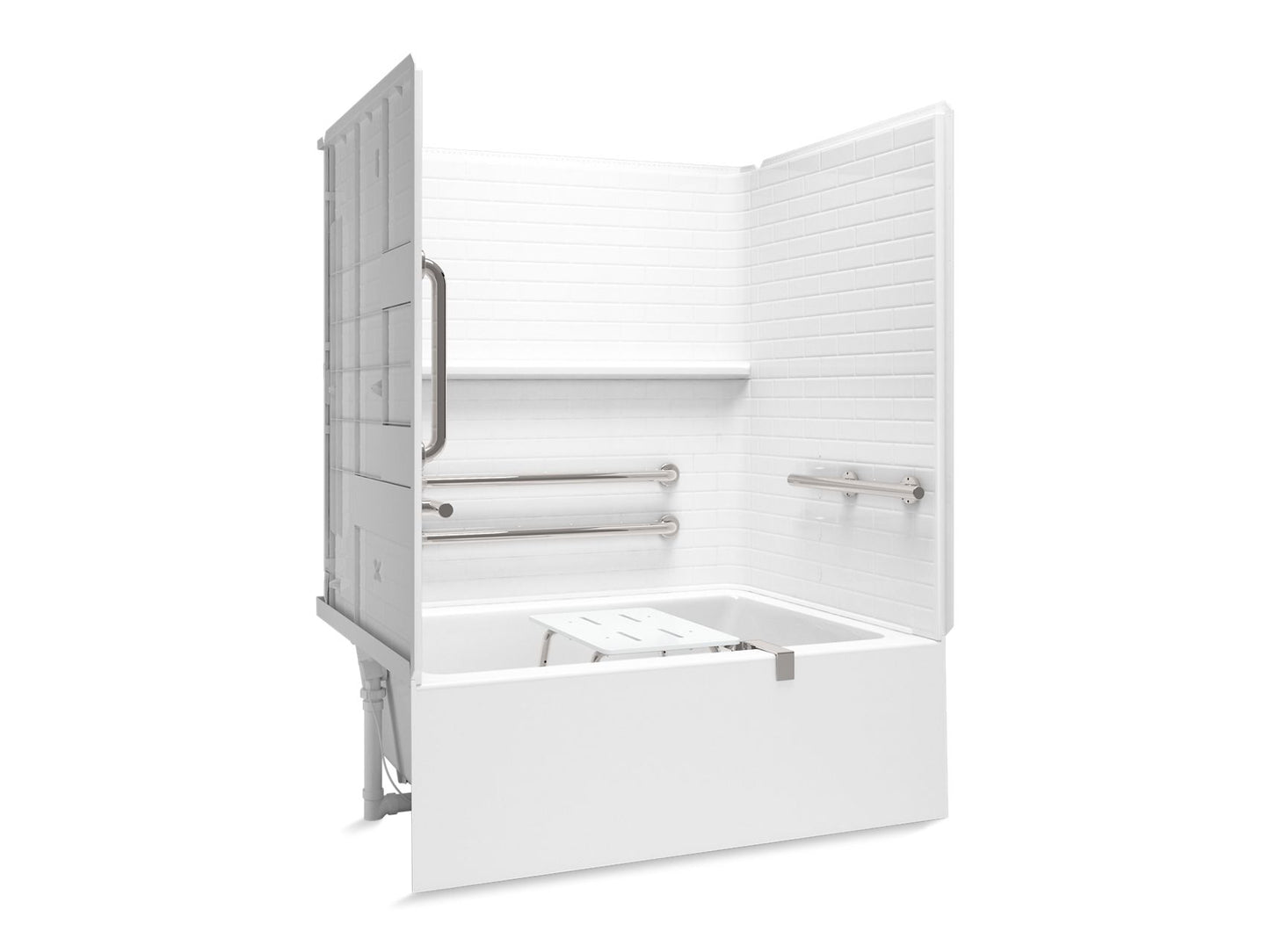 Sterling 71630117 Forum Traverse 60" x 42" Above-floor-drain Vikrell® Bath/shower with Aging in Place Backerboards, Grab Bars