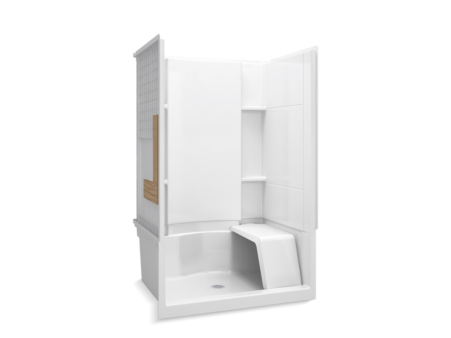 Sterling 72280106 Accord 48" x 36" Vikrell® Seated Shower with Aging in Place Backerboards, Center Drain, White