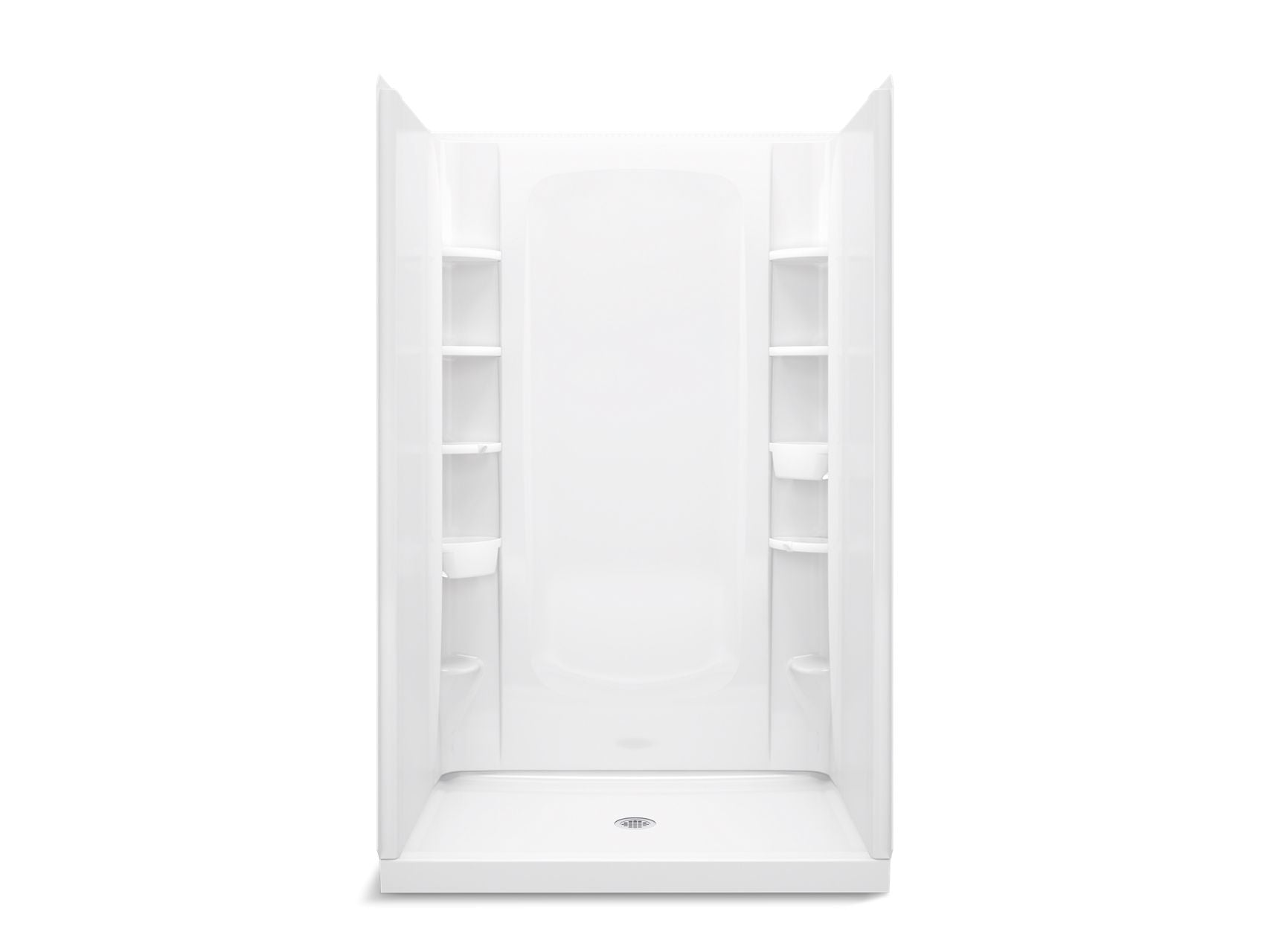 Sterling 72320106 STORE+ 48" x 34" Vikrell® Shower with Aging in Place Backerboards, Center Drain, White