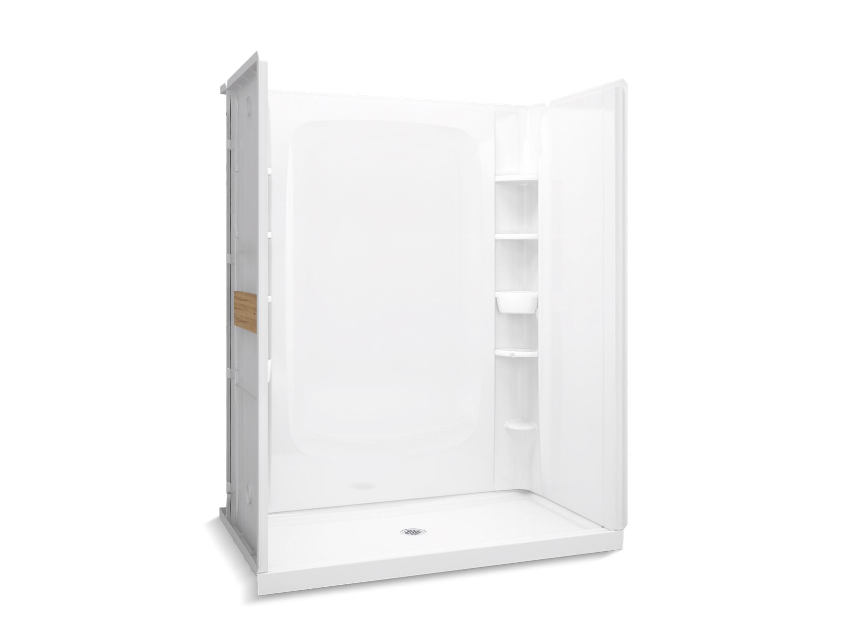 Sterling 72330106 STORE+ 60" x 34" Vikrell® Shower with Aging in Place Backerboards, Center Drain, White