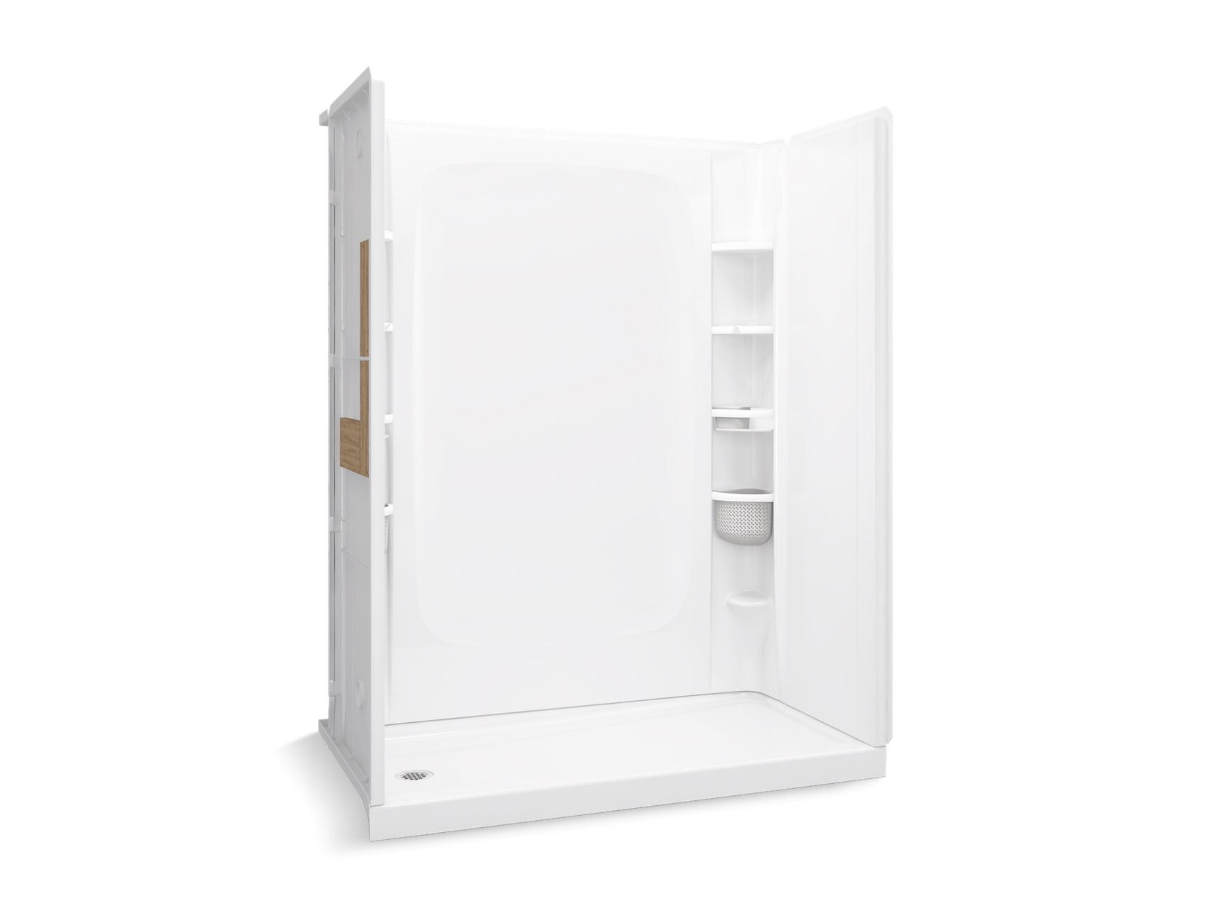 Sterling 72420116 STORE+ 60" x 32" Vikrell® Shower with Aging in Place Backerboards, Left Drain, White