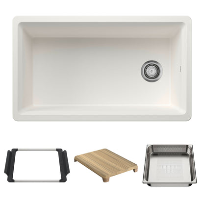 BLANCO Inteos SILGRANIT 33" Single Bowl Reversible Undermount Workstation Kitchen Sink - White