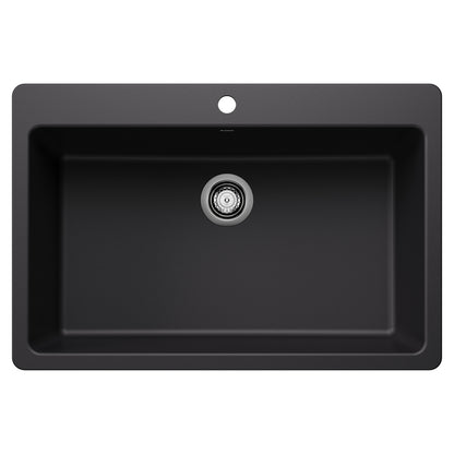 BLANCO Liven SILGRANIT 33" Super Single Dual Mount Kitchen Sink - Coal Black