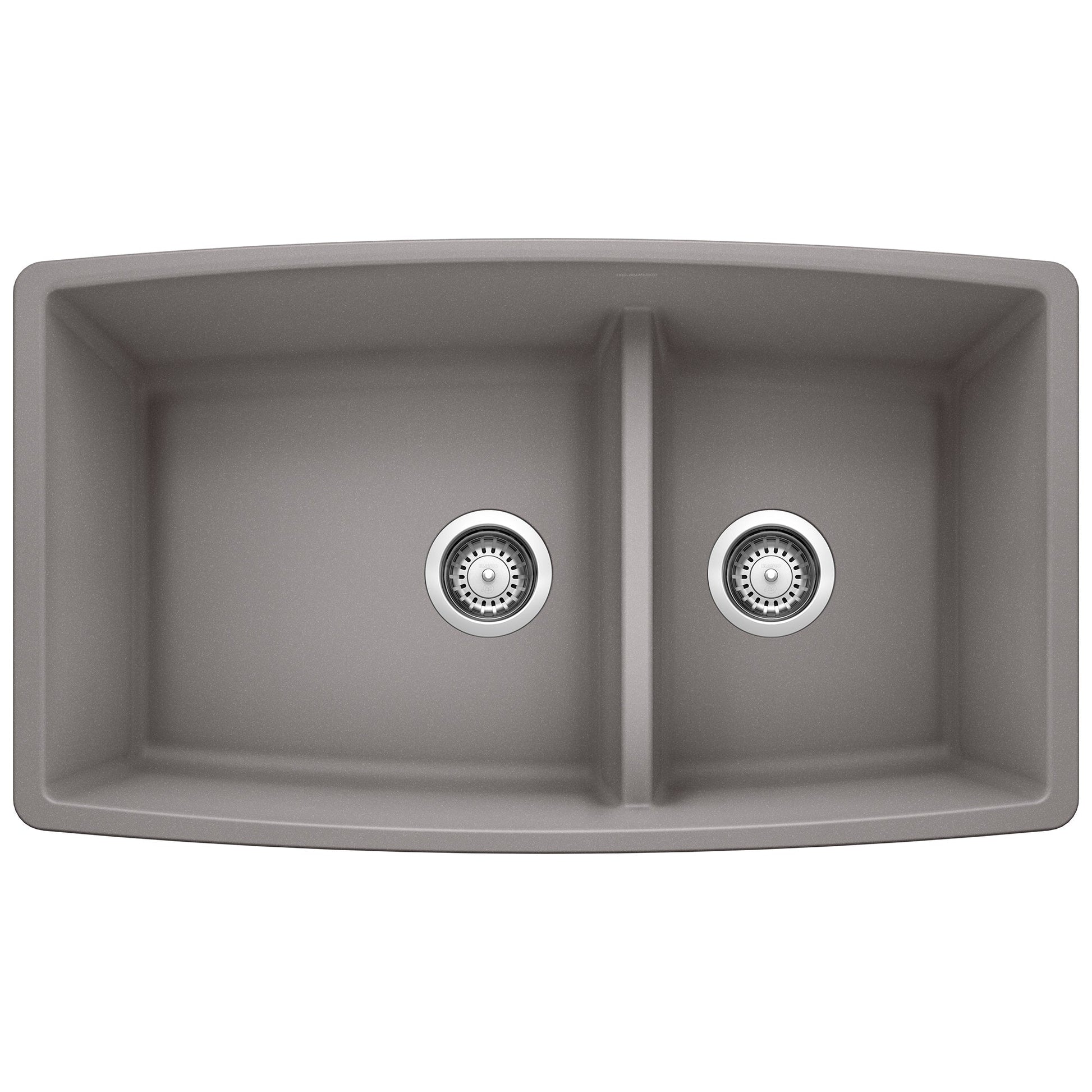 BLANCO 441309 Performa 1-3/4 Double Bowl Kitchen Sink with Low Divide - Metallic Gray
