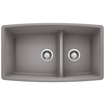 BLANCO 441309 Performa 1-3/4 Double Bowl Kitchen Sink with Low Divide - Metallic Gray