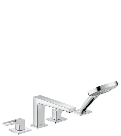 hansgrohe Metropol 4-Hole Roman Tub Set Trim with Loop Handles and 1.75 GPM Handshower