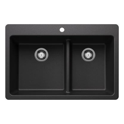 BLANCO Liven SILGRANIT 33" 60/40 Double Bowl Dual Mount Kitchen Sink with Low Divide - Anthracite