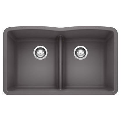 BLANCO 442071 Diamond Equal Double Bowl Kitchen Sink with Low Divide - Cinder