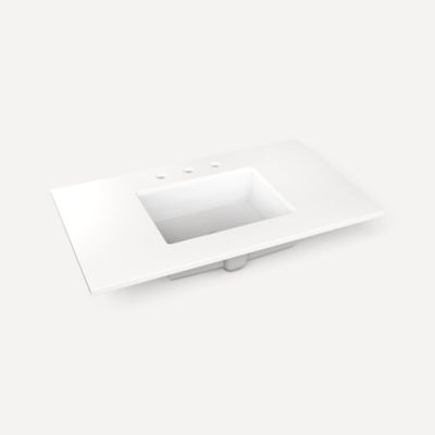 Quartz Stone Vanity Top, 37" x 3/4" x 22", Center Undercounter Sink, Three Hole, For Islamorada and Sinca
