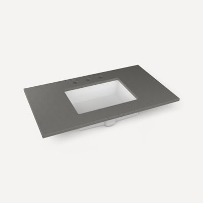 Quartz Stone Vanity Top, 37" x 3/4" x 22", Center Undercounter Sink, Three Hole