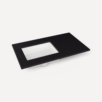 Quartz Stone Vanity Top, 37" x 3/4" x 22", Left Offset Undercounter Sink, Single Hole