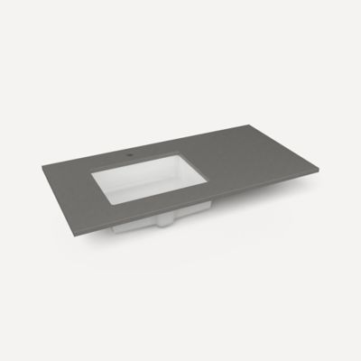 Quartz Stone Vanity Top, 43" x 3/4" x 22", Left Offset Undercounter Sink, Single Hole