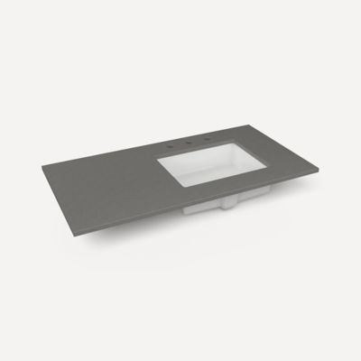 Quartz Stone Vanity Top, 43" x 3/4" x 22", Right Offset Undercounter Sink, Three Hole
