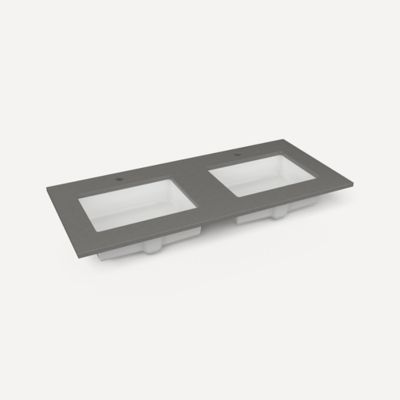 Quartz Stone Vanity Top, 49" x 3/4" x 22", Double Undercounter Sink, Single Hole