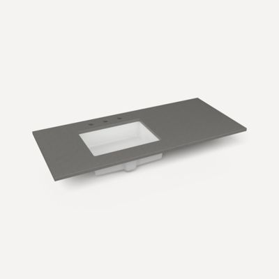Quartz Stone Vanity Top, 49" x 3/4" x 22", Left Offset Undercounter Sink, Three Hole