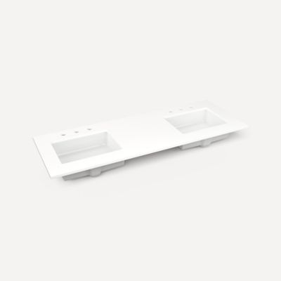 Quartz Stone Vanity Top, 61" x 3/4" x 22", Double Undercounter Sink, Three Hole