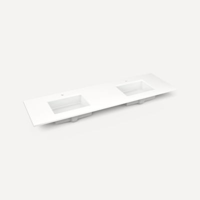 Quartz Stone Vanity Top, 73" x 3/4" x 22", Double Undercounter Sink, Single Hole