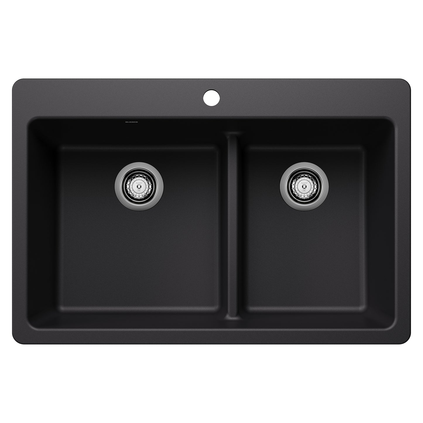 BLANCO Liven SILGRANIT 33" 60/40 Double Bowl Dual Mount Kitchen Sink with Low Divide - Coal Black