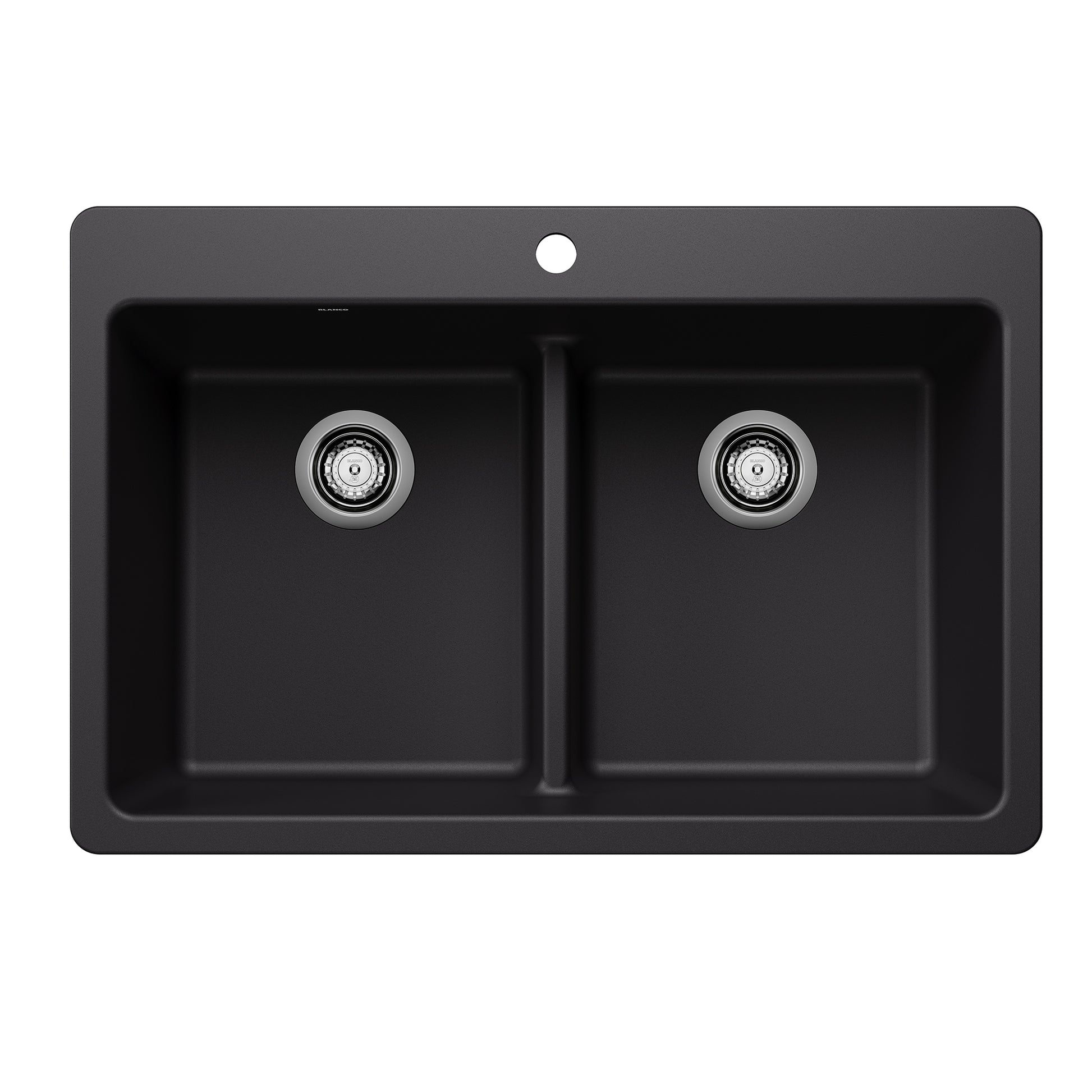 BLANCO Liven SILGRANIT 33" 50/50 Double Bowl Dual Mount Kitchen Sink with Low Divide - Coal Black