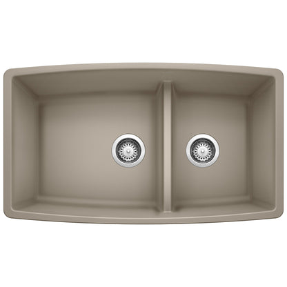 BLANCO 441315 Performa 1-3/4 Double Bowl Kitchen Sink with Low Divide - Truffle