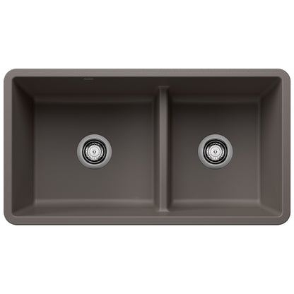Precis SILGRANIT 33" 60/40 Reversible Double Bowl Undermount Kitchen Sink with Low Divide