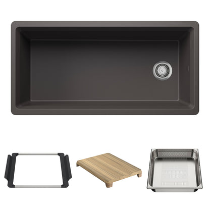 BLANCO Inteos SILGRANIT 39" Single Bowl Reversible Undermount Workstation Kitchen Sink - Cinder
