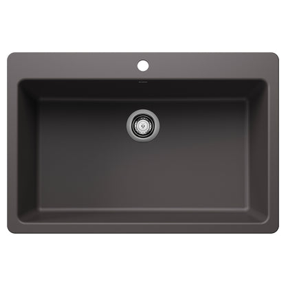 BLANCO Liven SILGRANIT 33" Super Single Dual Mount Kitchen Sink - Cinder