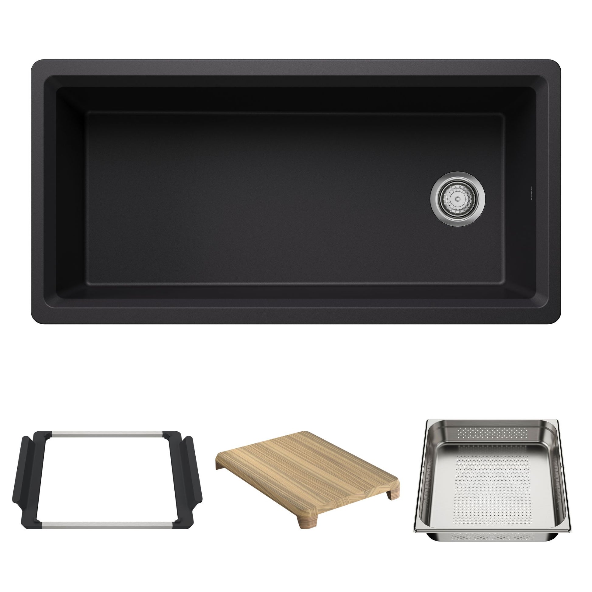 BLANCO Inteos SILGRANIT 39" Single Bowl Reversible Undermount Workstation Kitchen Sink - Coal Black