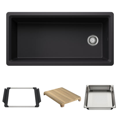 BLANCO Inteos SILGRANIT 39" Single Bowl Reversible Undermount Workstation Kitchen Sink - Coal Black