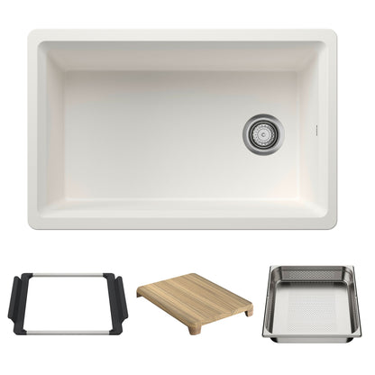 BLANCO Inteos SILGRANIT 30" Single Bowl Reversible Undermount Workstation Kitchen Sink - White