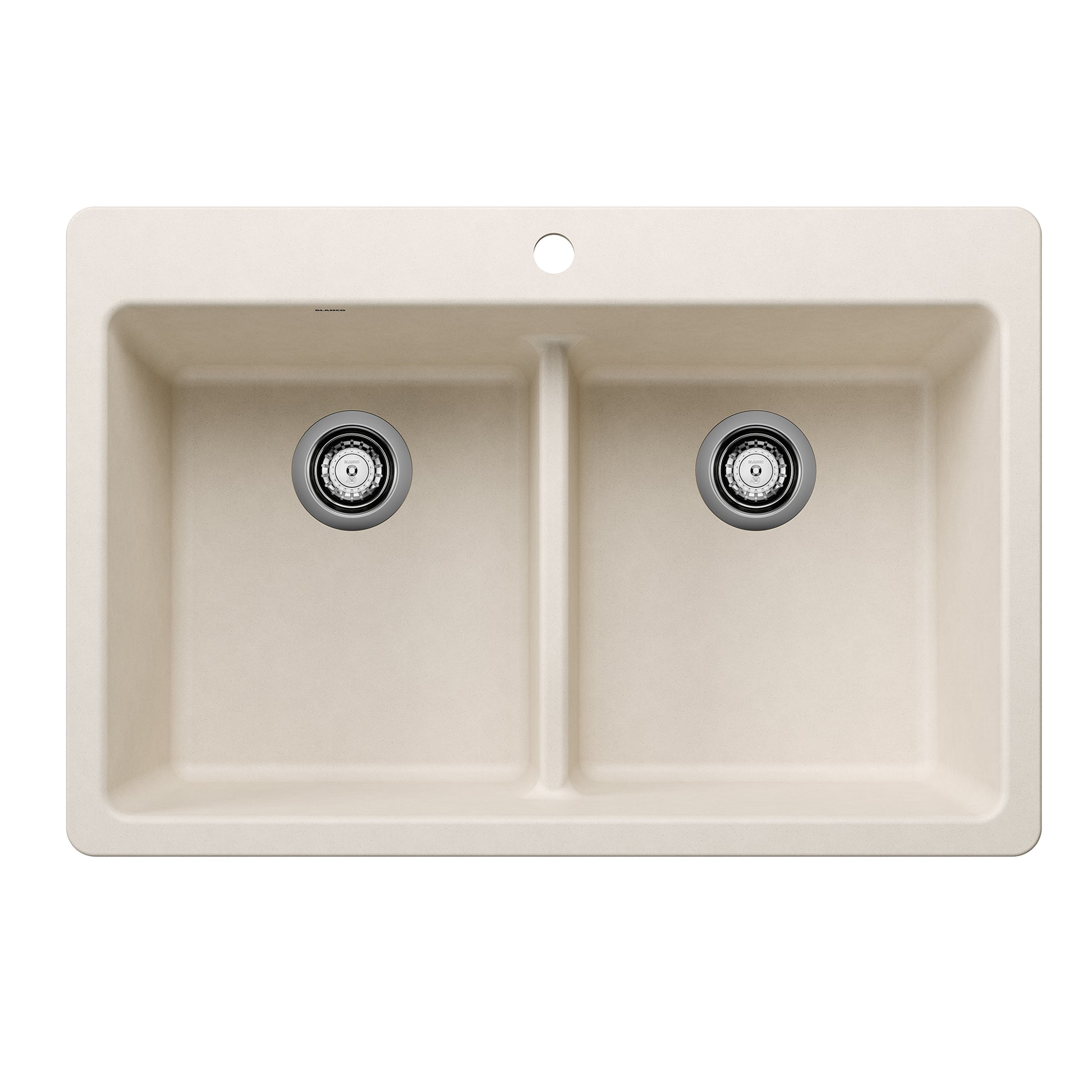 BLANCO Liven SILGRANIT 33" 50/50 Double Bowl Dual Mount Kitchen Sink with Low Divide - Soft White