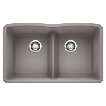 BLANCO 442077 Diamond Equal Double Bowl Kitchen Sink with Low Divide - Metallic Gray