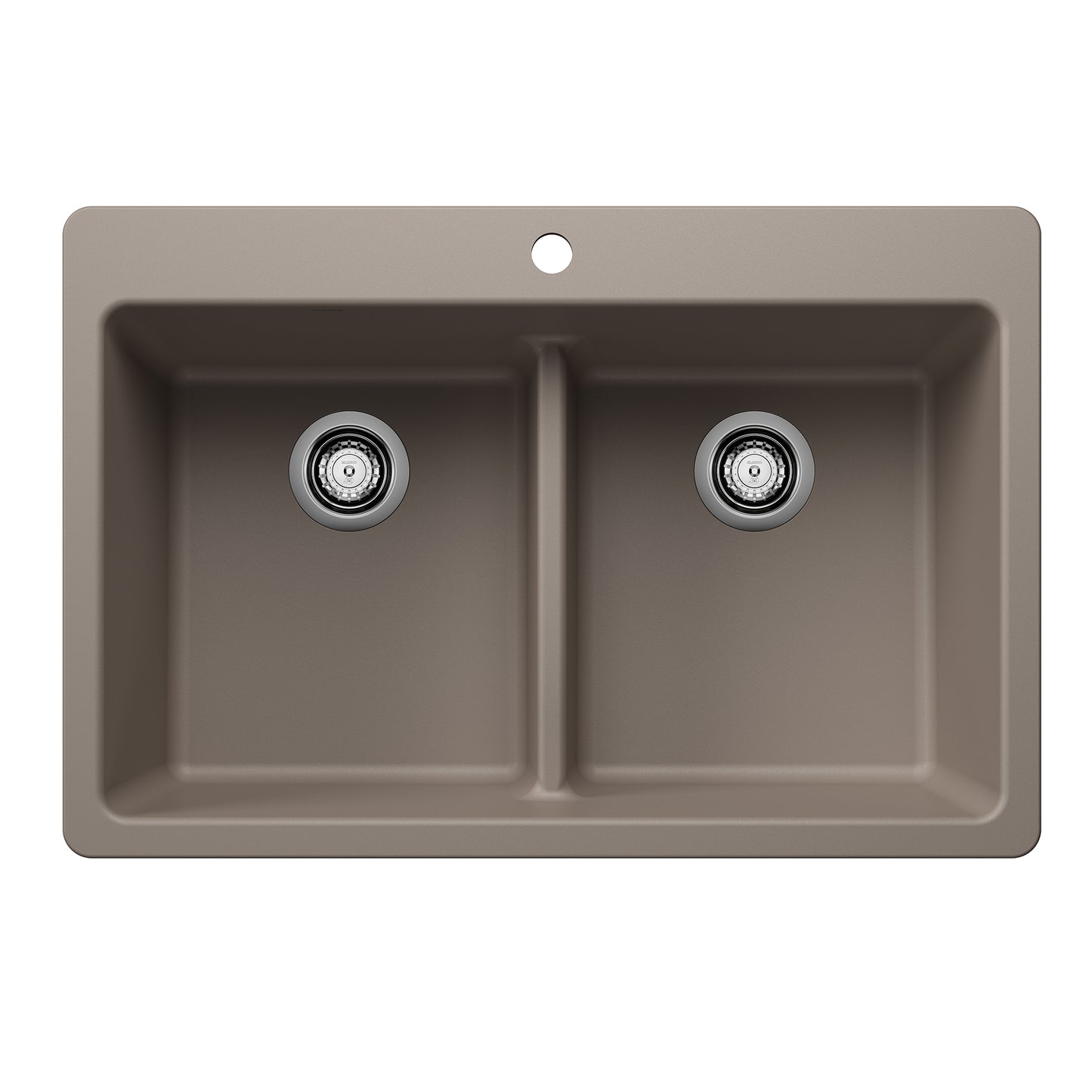 BLANCO Liven SILGRANIT 33" 50/50 Double Bowl Dual Mount Kitchen Sink with Low Divide - Truffle