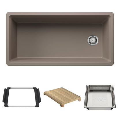 BLANCO Inteos SILGRANIT 39" Single Bowl Reversible Undermount Workstation Kitchen Sink - Truffle