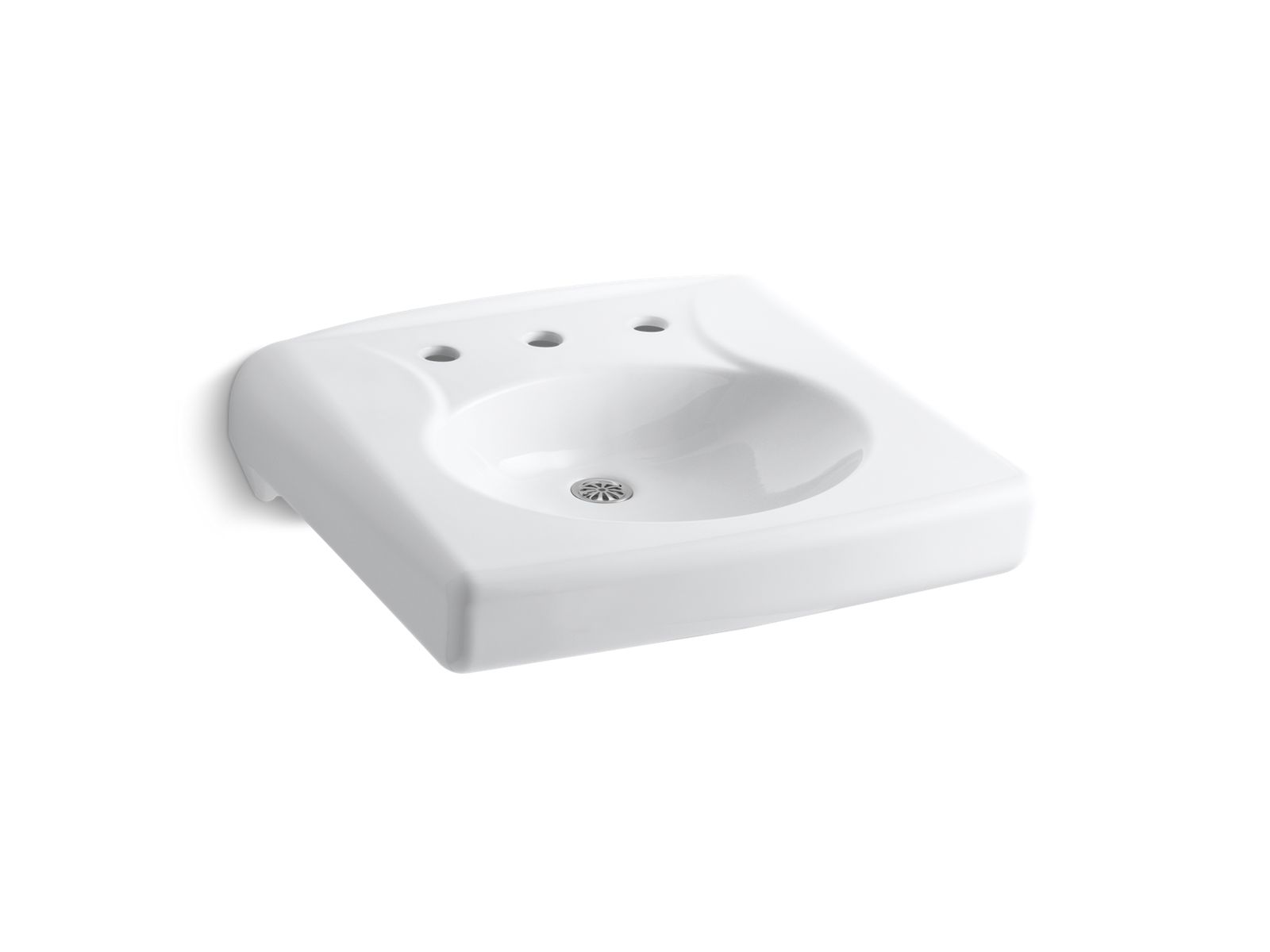 KOHLER K-1997-8N Brenham Wall-mount or concealed carrier arm mount commercial bathroom sink with widespread faucet holes and no overflow