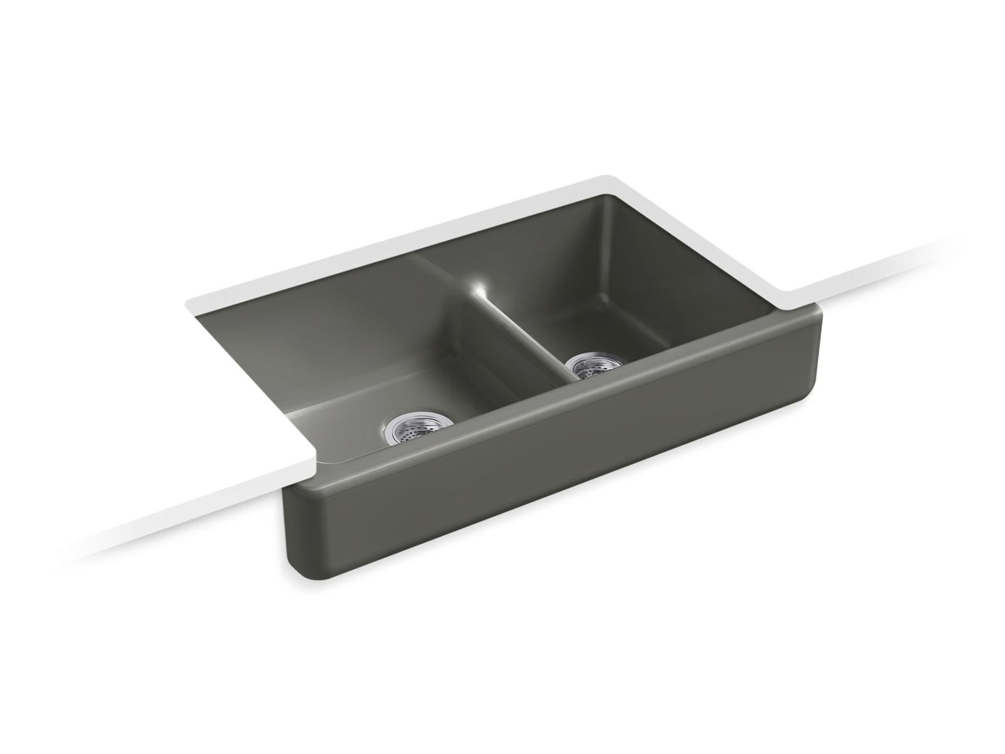 KOHLER K-6426 Whitehaven Smart Divide 35-1/2" undermount double-bowl farmhouse kitchen sink with short apron