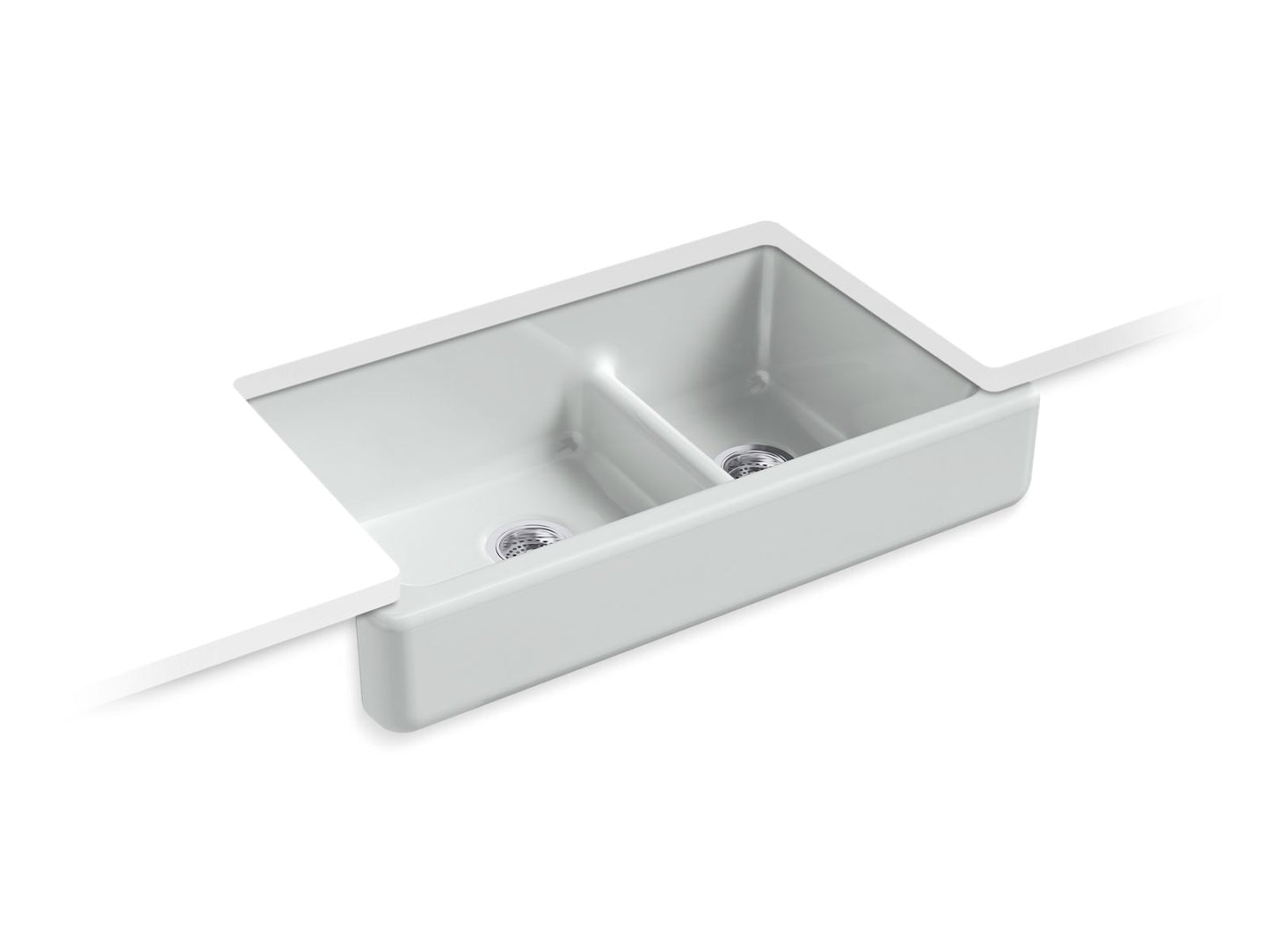KOHLER K-6426 Whitehaven Smart Divide 35-1/2" undermount double-bowl farmhouse kitchen sink with short apron