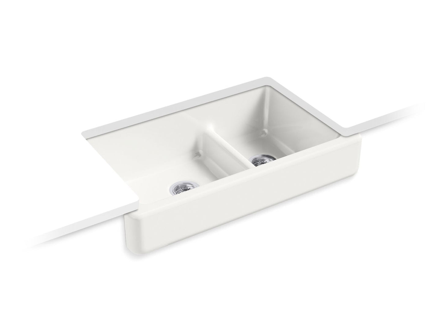KOHLER K-6426 Whitehaven Smart Divide 35-1/2" undermount double-bowl farmhouse kitchen sink with short apron