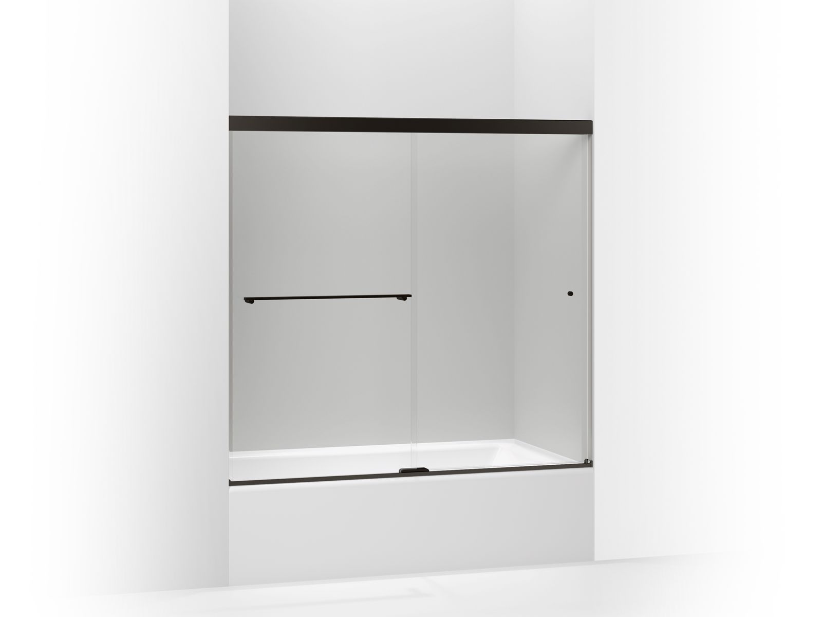 KOHLER K-707000-L Revel Sliding bath door, 55-1/2" H x 56-5/8 - 59-5/8" W, with 1/4" thick Crystal Clear glass
